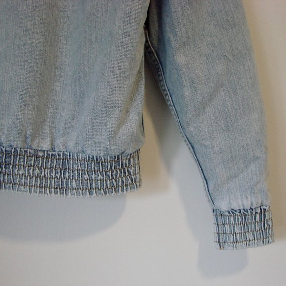 American Eagle Denim Faux Fur Lined Bomber Jacket Size Small - Picture 14 of 16